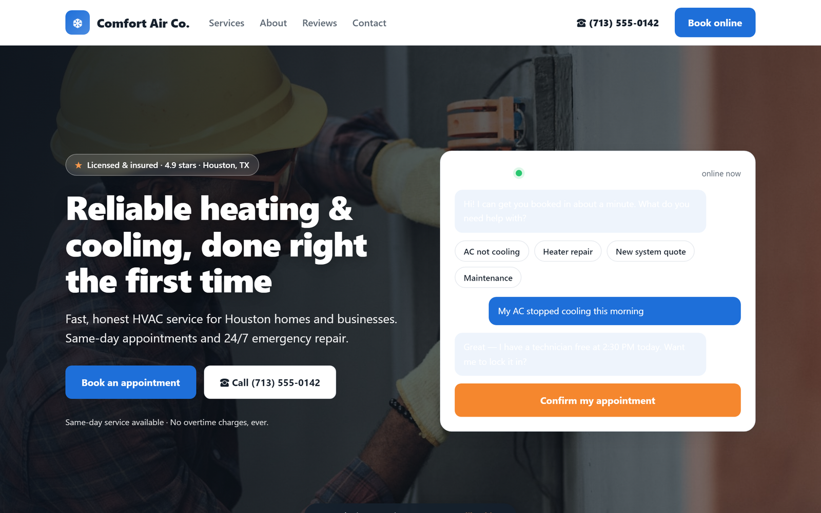Comfort Air Co. HVAC demo website