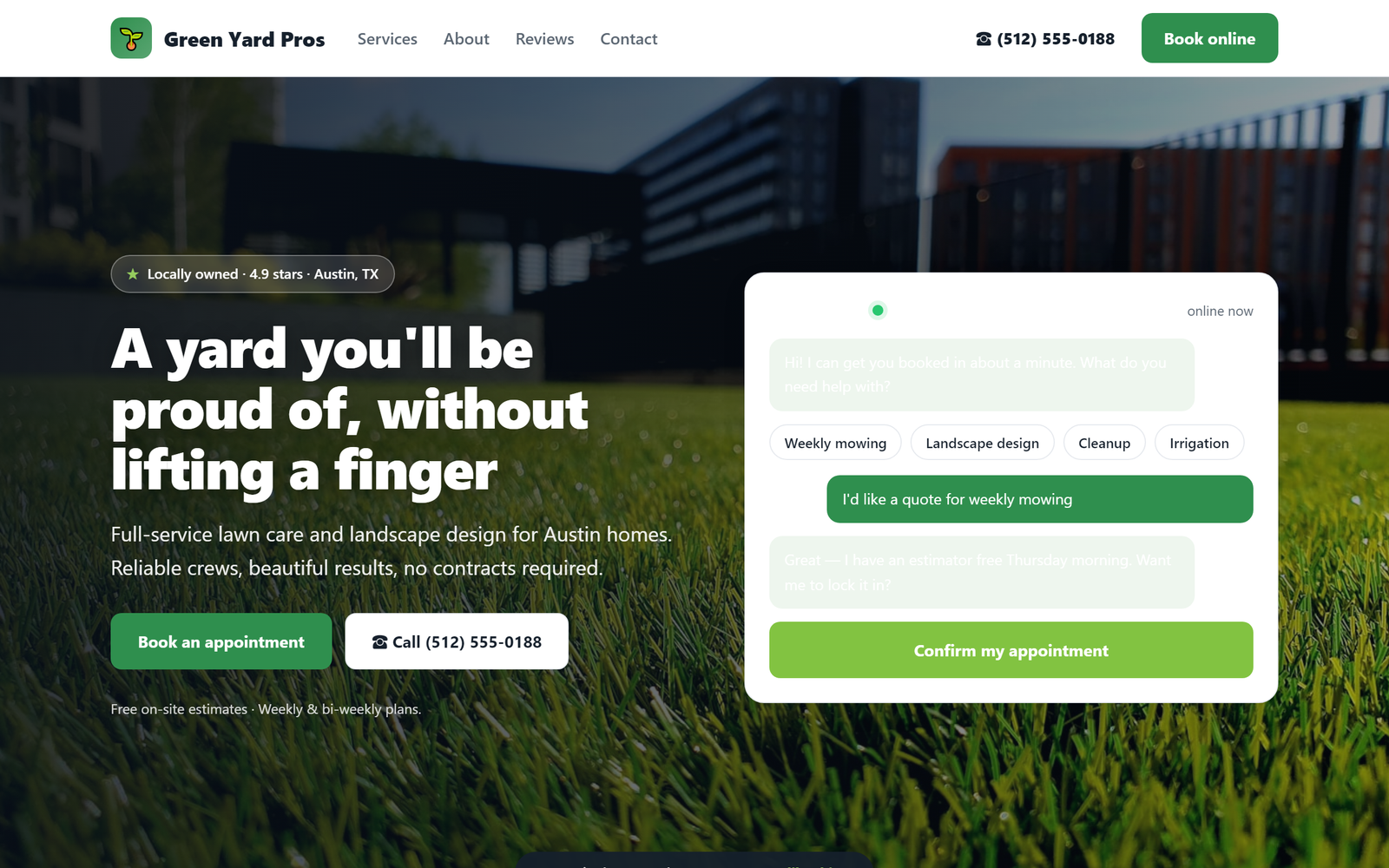 Green Yard Pros landscaping demo website