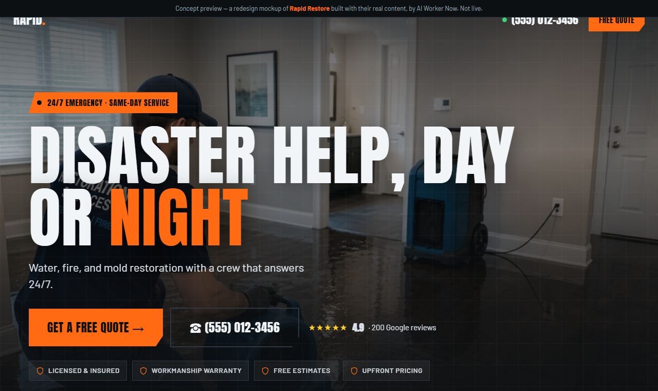 Example water and fire damage restoration website