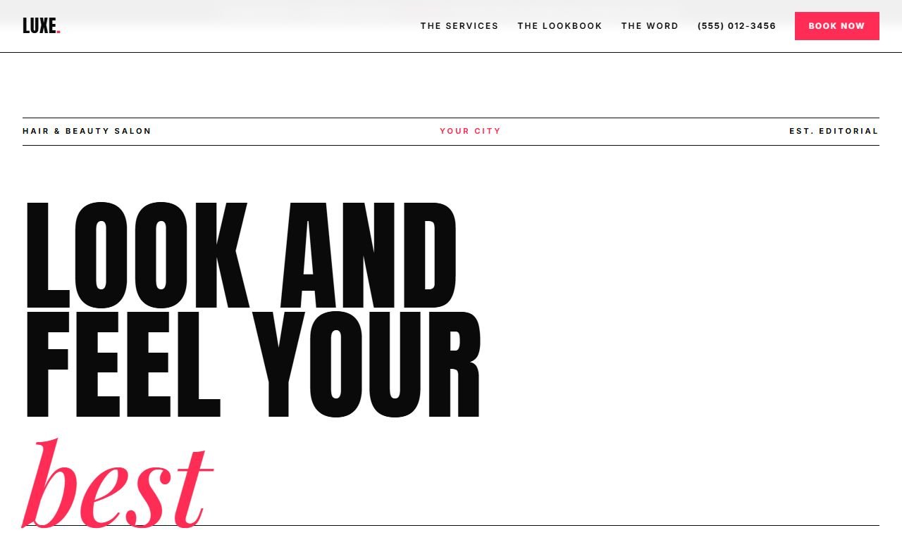 Example salon and beauty services website